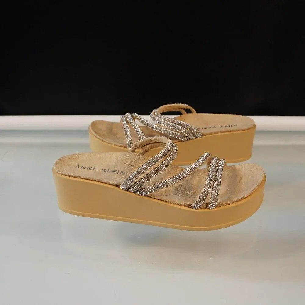 Anne Klein Vaga Womens Shoes Sz 10 M Beige Nude Wedge Sandals